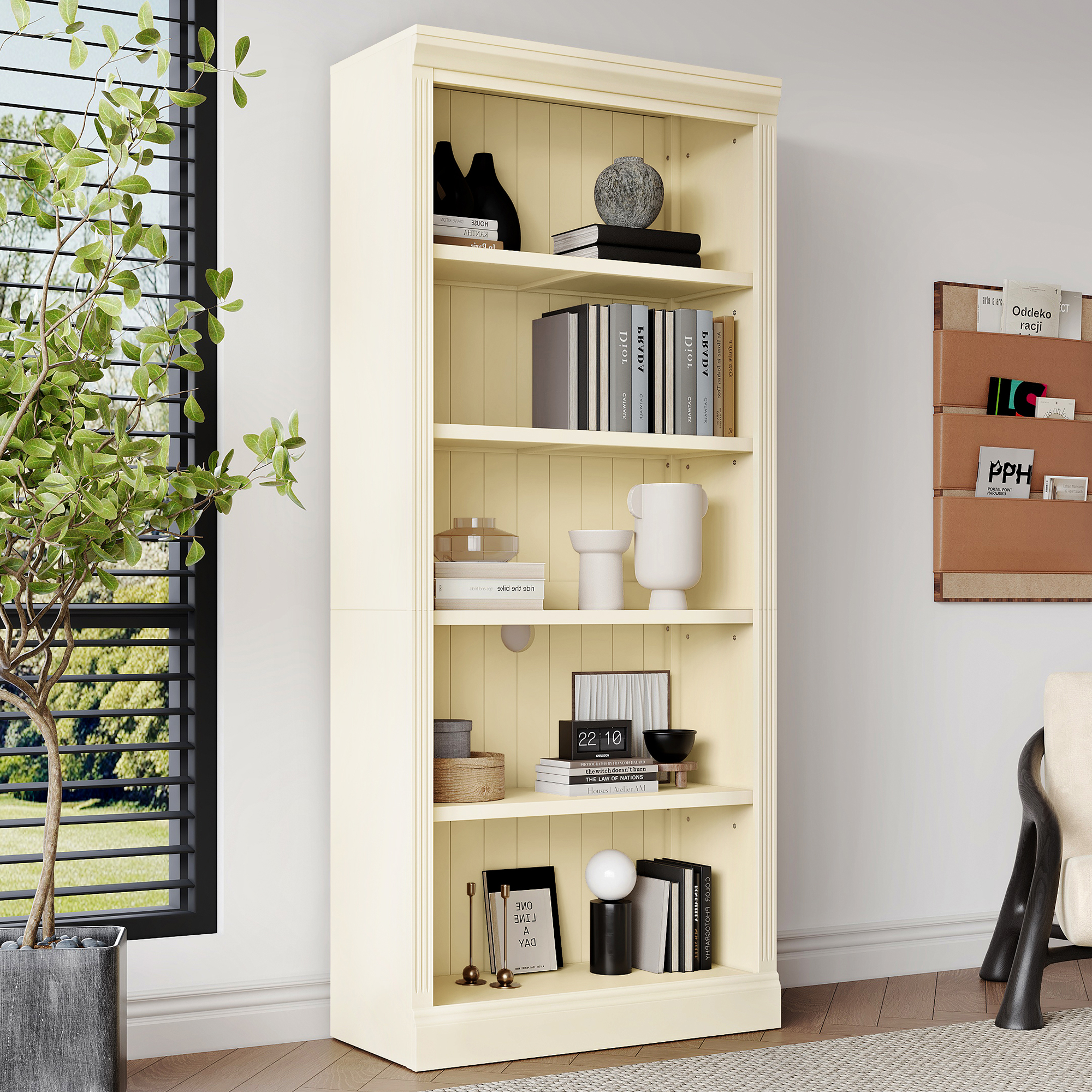Wood Bookcase 5-Tier Decor Adjustable