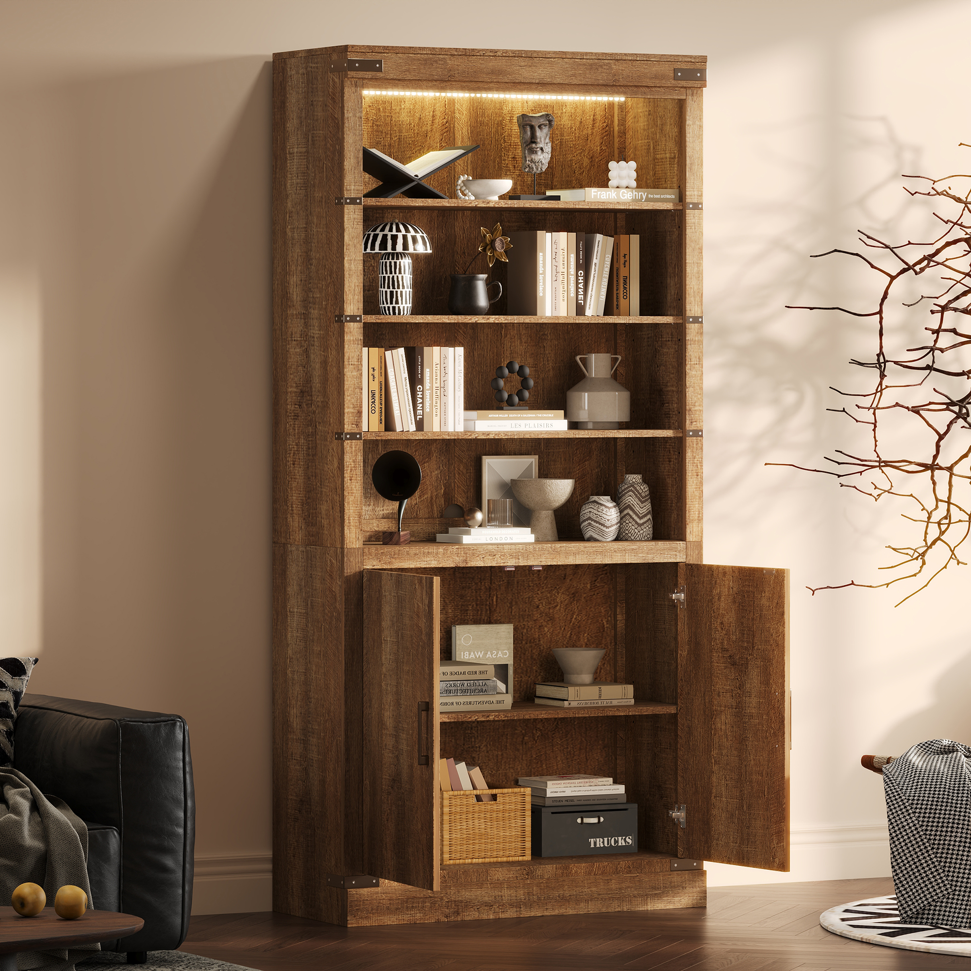 Modern Bookshelf With Doors Walnut