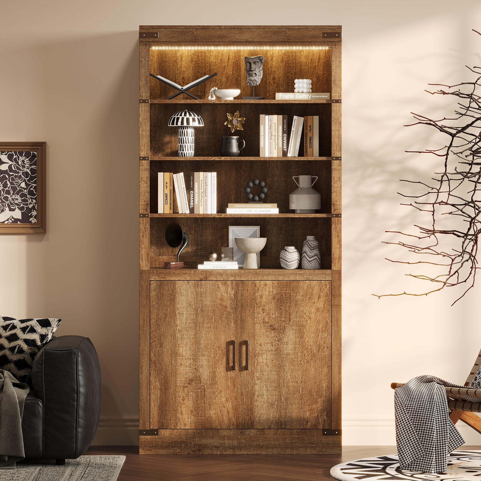 Modern Bookshelf With Doors Walnut