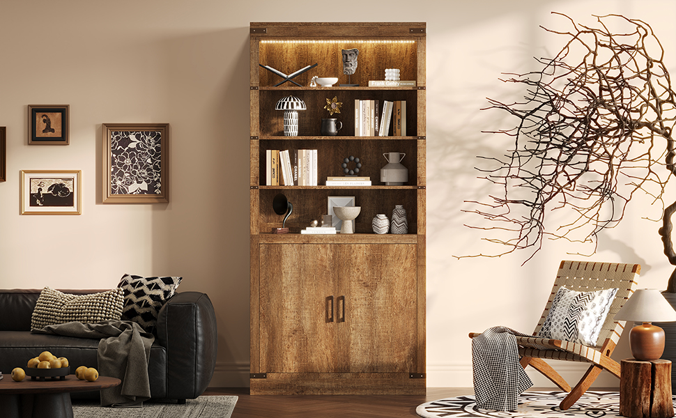 Modern Bookshelf With Doors Walnut