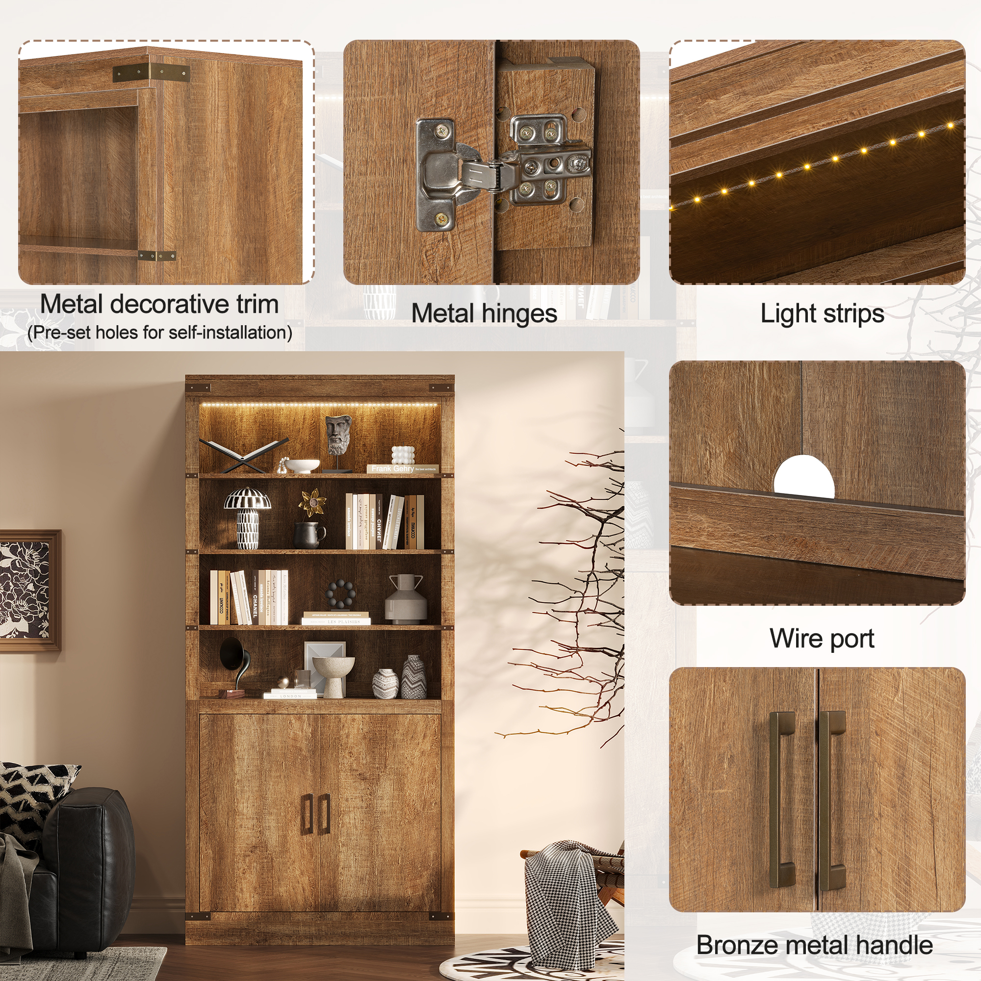 Modern Bookshelf With Doors Walnut
