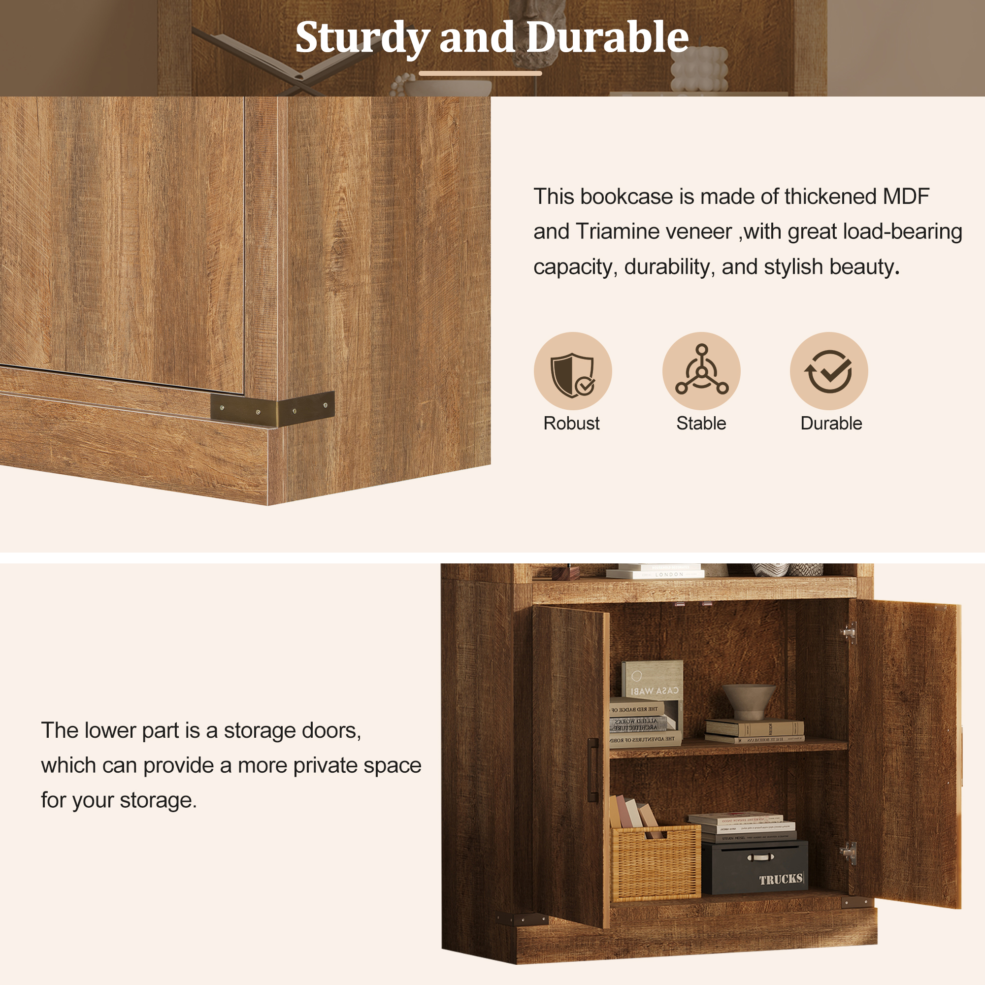 Modern Bookshelf With Doors Walnut
