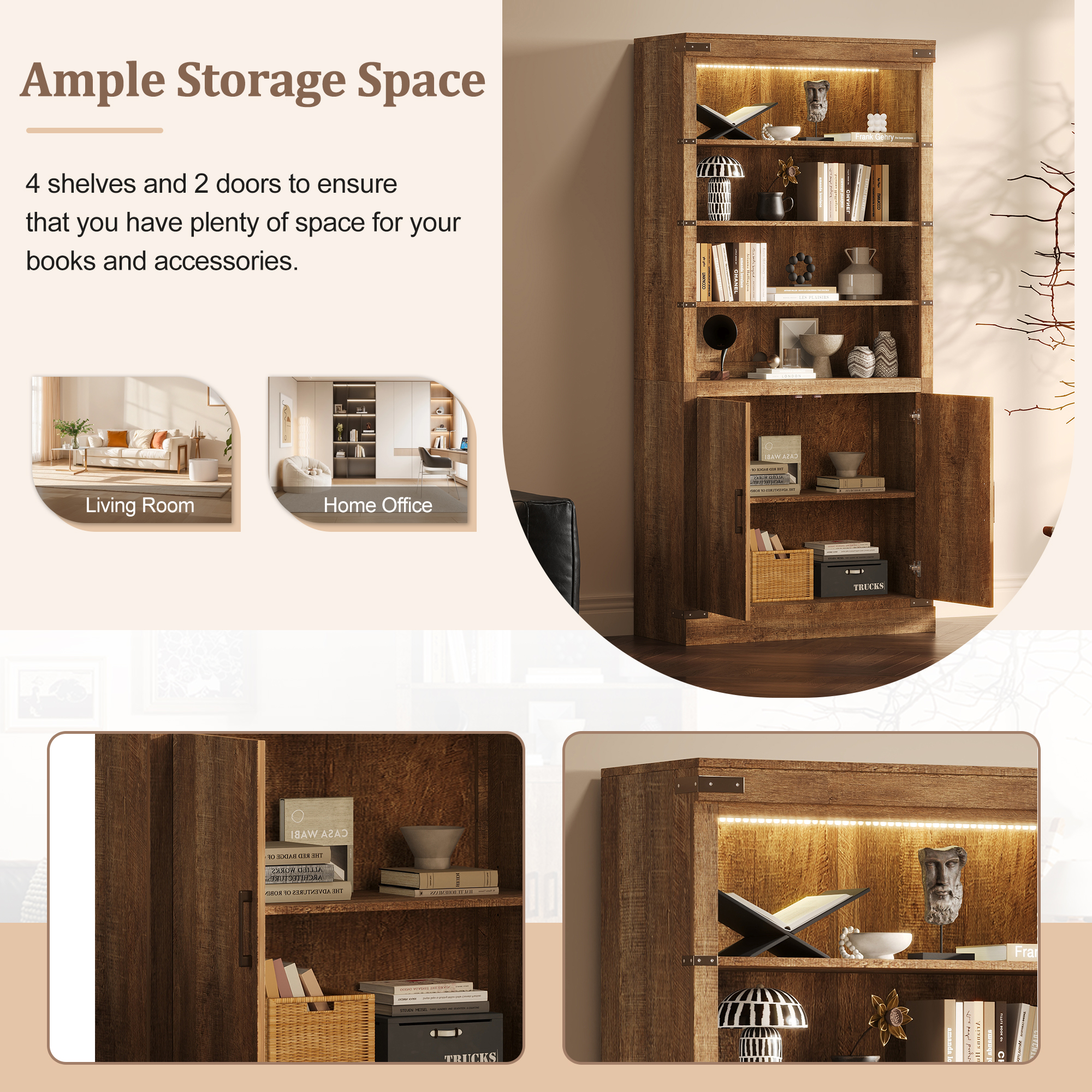 Modern Bookshelf With Doors Walnut