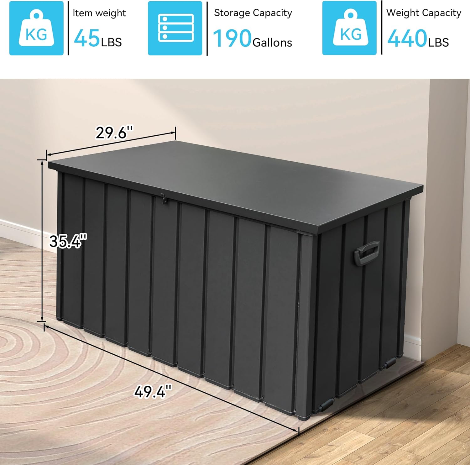 Metal Deck Box, 190 Gallon Waterproof Storage