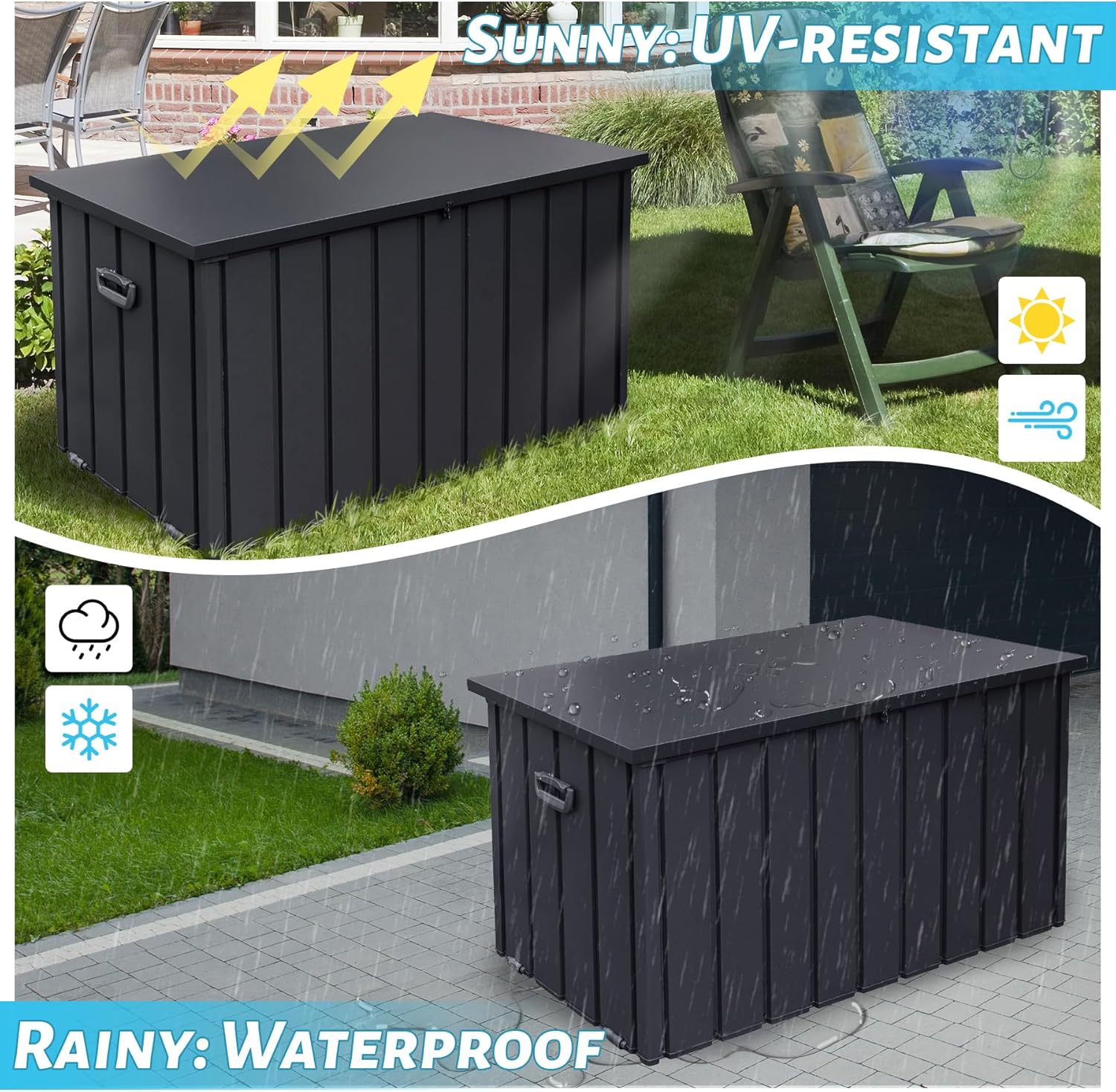 Metal Deck Box, 190 Gallon Waterproof Storage