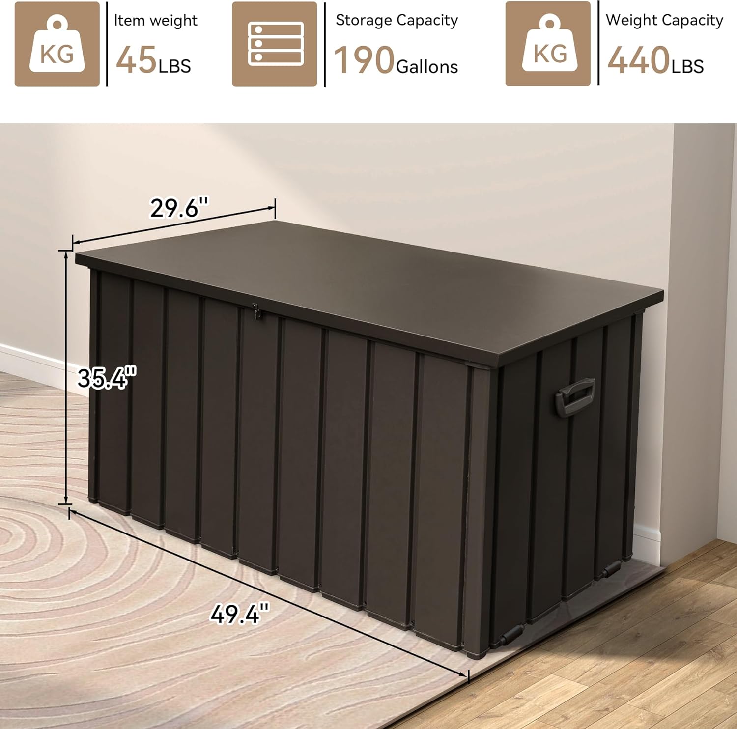 Metal Deck Box, 190 Gallon Waterproof Storage