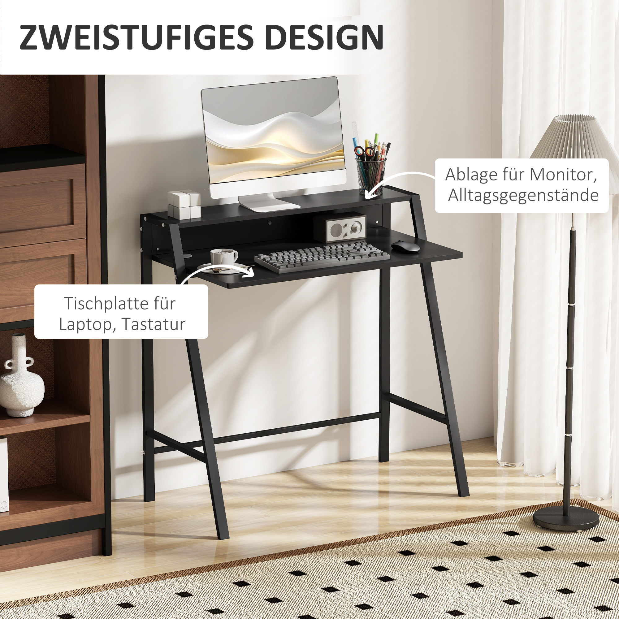 Modern Computer Desk Metal Frame Black