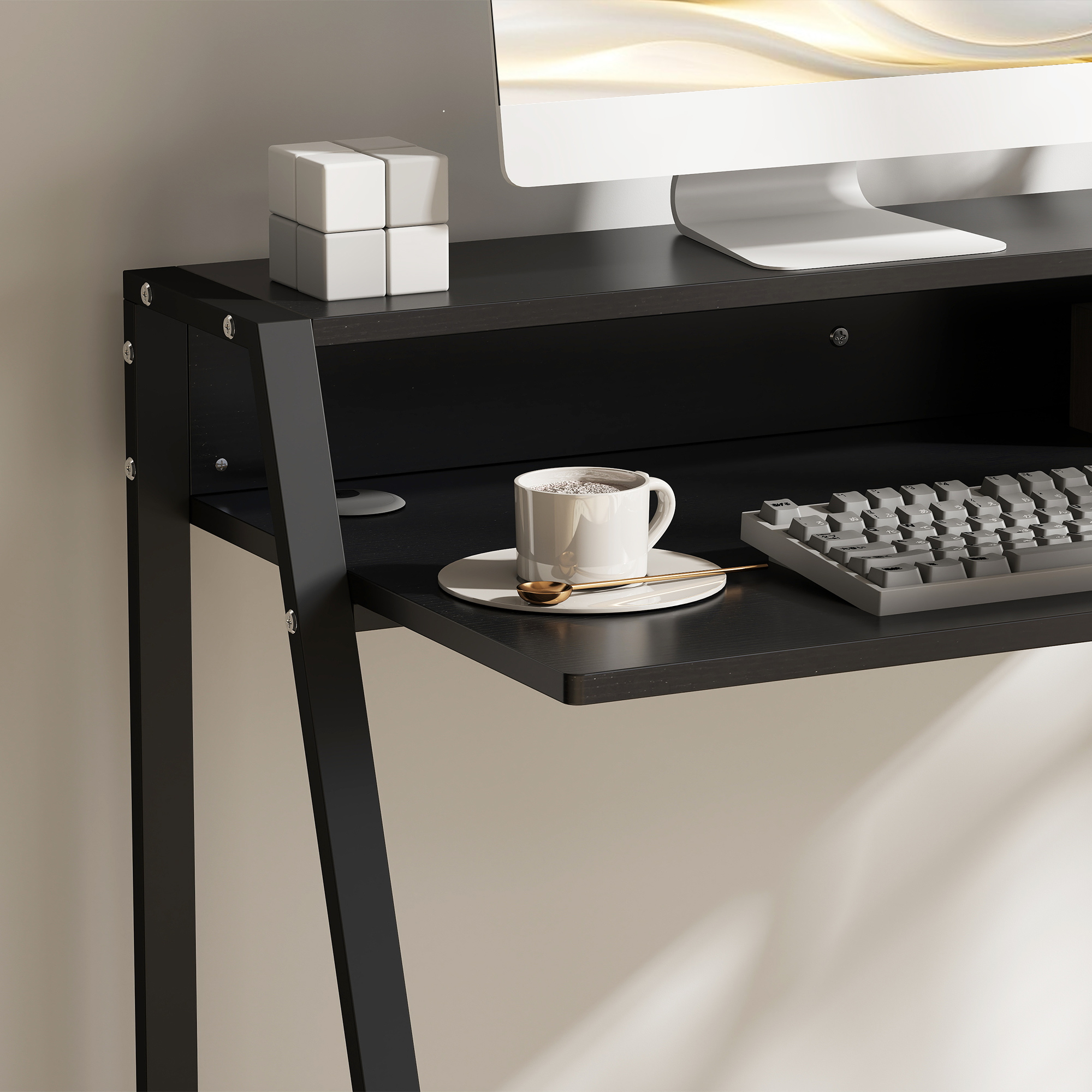 Modern Computer Desk Metal Frame Black